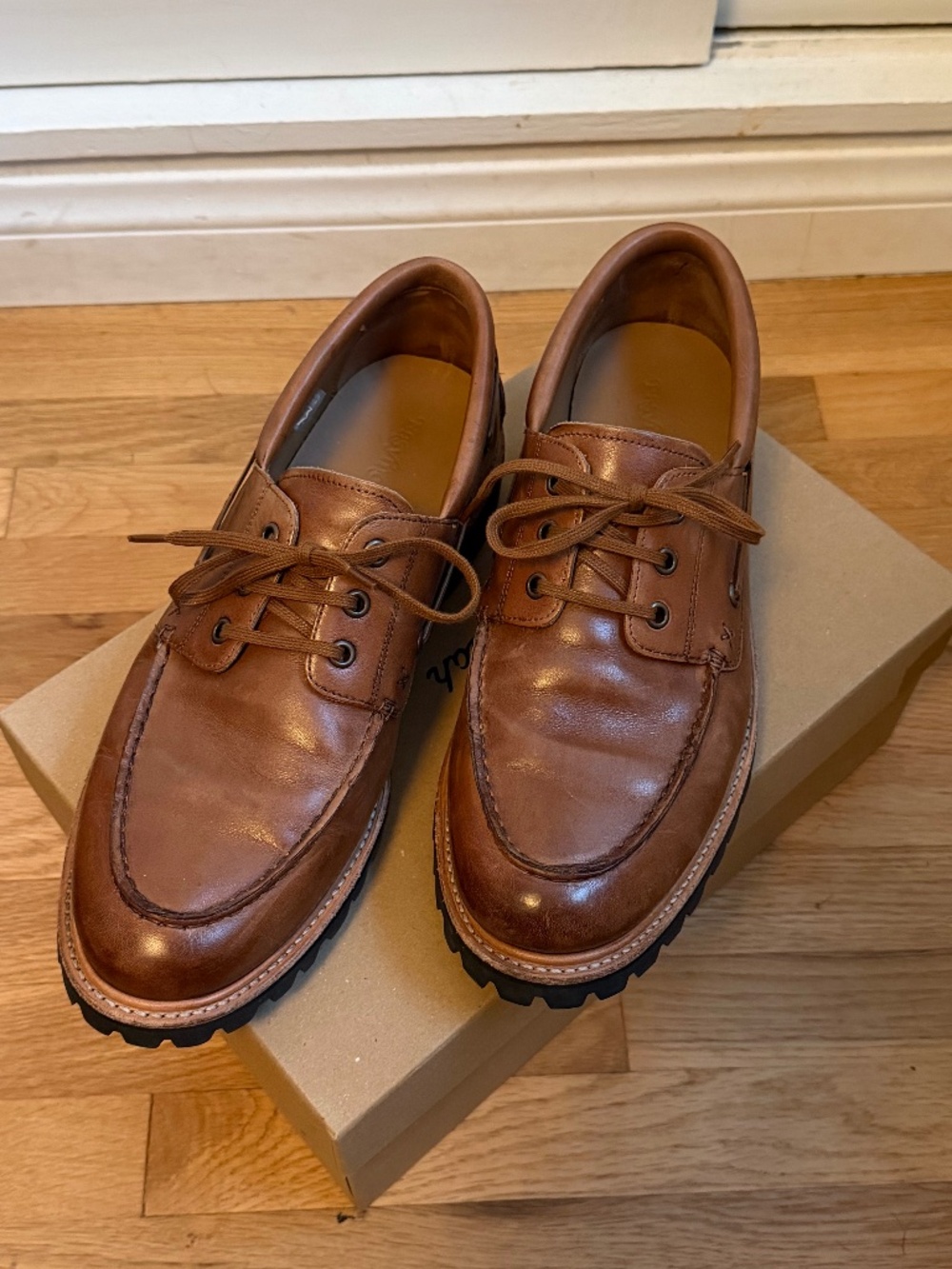 Easy Moc - Rockland 3-eye boat shoe - Tan Aniline Leather - US 11.5 M
